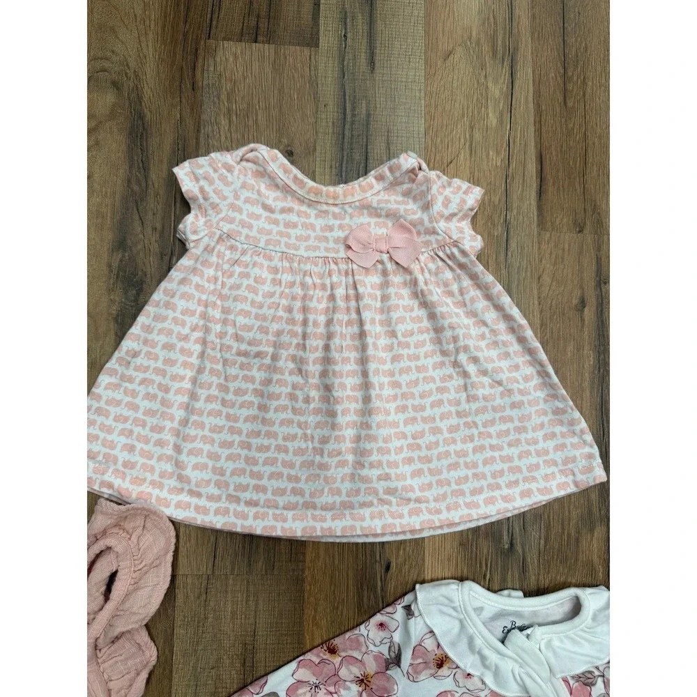 Baby Girls 3-Piece Outfit Bundle 0-3M Pink Floral Romper‎ Dress Muslin Jumpsuit
